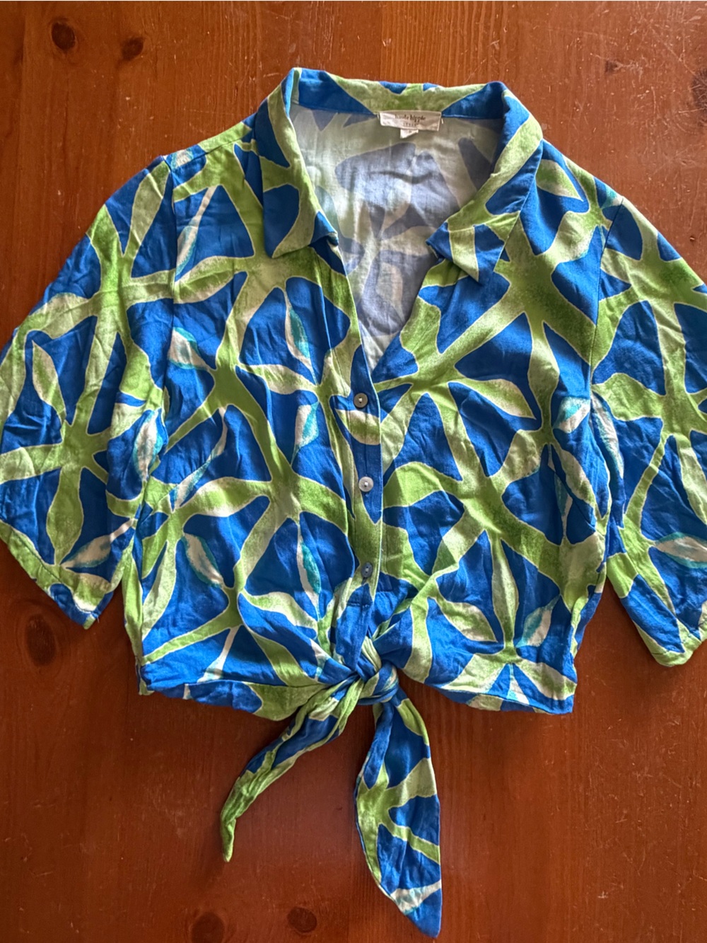 Haute Hippie Blue & Green          Tie-Front Button Down Shirt - Picture 3 of 5